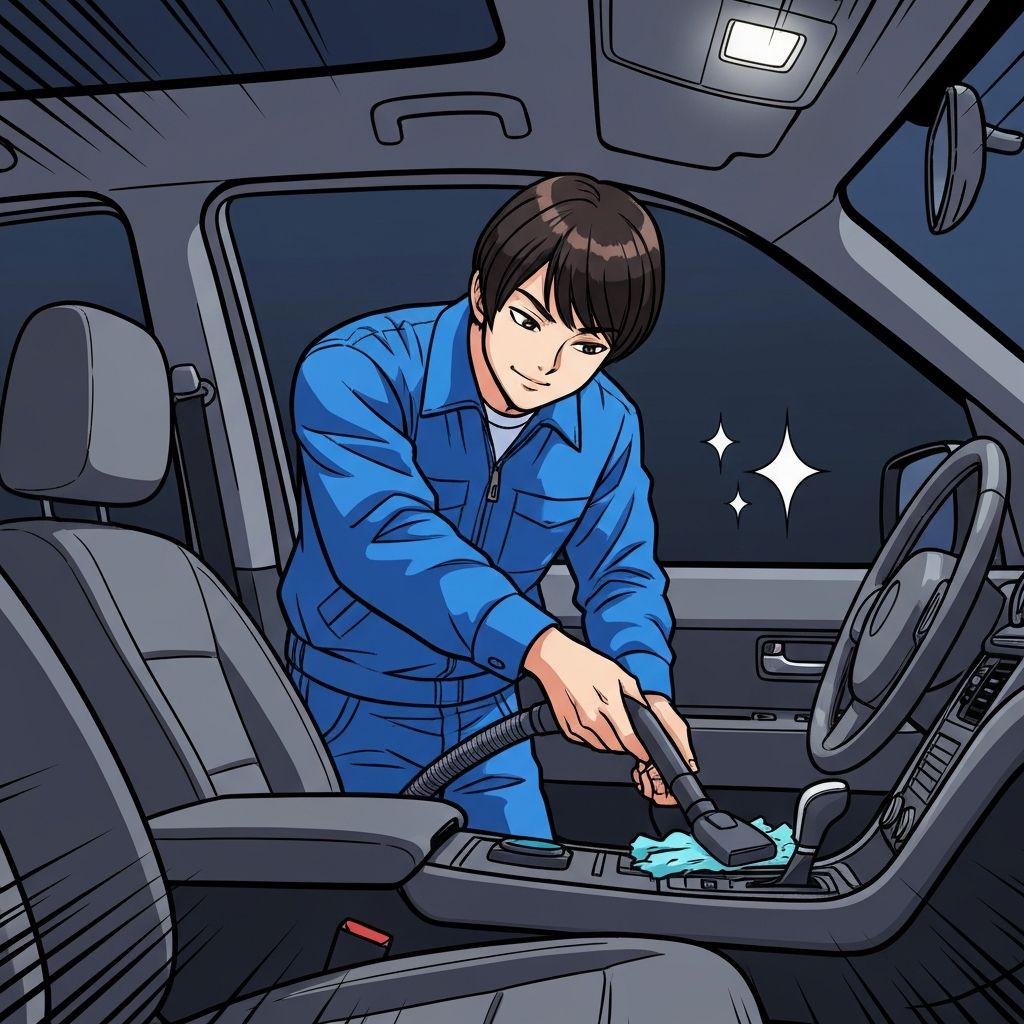 실내 세차 서비스 만화 일러스트